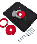 Universally Compatible Router Table Insert Plate Set With Pre Drilled Holes For Quick Installation, black metal plate and accessories