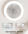 Super Quiet Low Profile Ceiling Fan With Lights And Hassle Free Smart Remote Space Saving Flush Mount Fixtures For Bedroom Living Room Top Shelf White Design With Smooth Dc Motor with summer and winter airflow options.