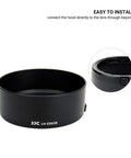 Must Have Reversible ES-65B Lens Hood For RF 50mm F1.8 STM On EOS R6 R5 RP R Cameras, Quick Bayonet Fit shown in close-up view