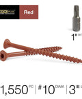 3 Inch Epoxy Coated Exterior Wood And Fence Screws Size 10 By 3 Torx Drive Self Drilling Point, two screws and bit, red