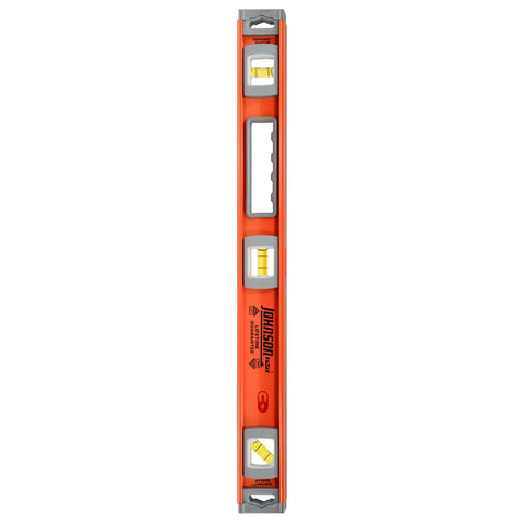 Magnetic Heavy Duty I Beam Aluminum Level 24 Inch In Orange With Oversized Vials And Hands Free Setup, front view