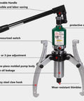 Beefy 5 Ton Hydraulic Gear Puller Set 11000 Lb Brake Drum and Bearing Puller with adjustable 2 or 3 jaw separators