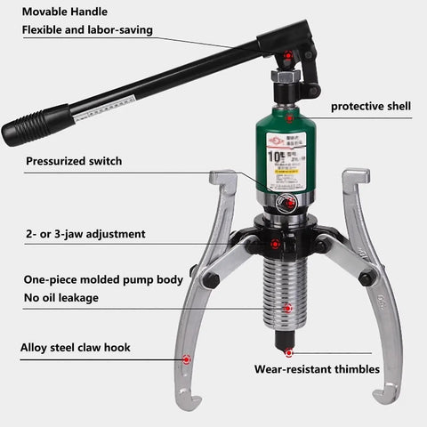 Beefy 5 Ton Hydraulic Gear Puller Set 11000 Lb Brake Drum and Bearing Puller with adjustable 2 or 3 jaw separators