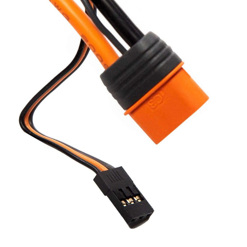 Close-up of connectors on 85A Brushless Smart ESC And 4000Kv Sensorless Motor Combo For RC Cars And Trucks, Plug And Play Telemetry Ready