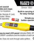 Coax Explorer 2 VDV Cable Tester with LED panel and red remote, branded packaging, showcases push button for tracing and mapping.
