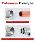 Two Pack M14 To M16 Carbon Steel Hydraulic Hose Fittings Adapters For Mini Excavator Beefy Heavy Duty Straight Thread Connector BSP Male Compatible With AGT FF Industries VICSEC Miva Machpro TPM showing no-tool installation example with pneumatic or air pipe connection.