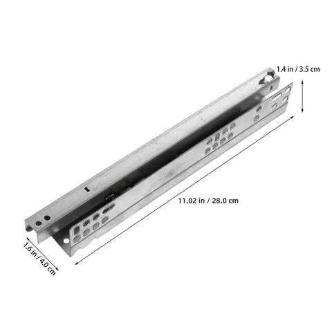 Rock Solid Heavy Duty Bottom Mounted Concealed Drawer Slides 2 Pack featuring smooth gliding steel slides measuring 11.02 x 1.4 x 1.6 inches.