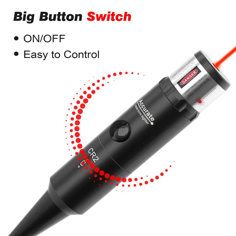 Close-up of Red BoreSight Kit for Calibers From 0.17 To 12 Gauge Rifle And Handgun Red Dot Boresight with press switch