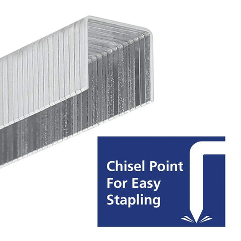 Heavy Duty Galvanized T50 Staples And 18 Gauge Brad Nails 7500 Count Bulk Packs showing chisel point design for easy stapling.