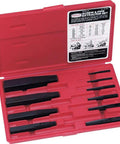 10 Piece Red Screw Extractor Set For Removing Broken Screws And Bolts Drill Bit Size Marked Tap Holder Or Wrench Ready Heavy Duty Standard Ideal For Pipes Fittings And Stripped Threads in red case