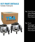 Two Piece Front Wheel Bearing And Hub Assembly Set For Driver And Passenger Sides Bolt On Easy Install Direct Fit