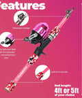 Kids Fishing Pole And Reel Combo Starter Set With Tackle Box And Carry Bag, Portable Telescopic Rod, Pre Spooled 8Lb Line, Pink 5ft