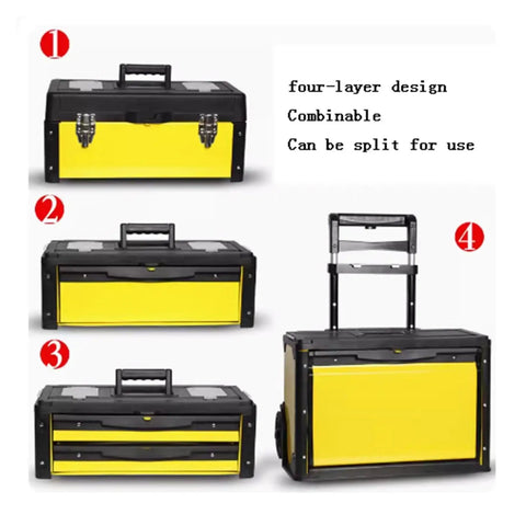 Four Layer Rolling Toolbox Organizer With Detachable Toolbox Multi Level Workstation Pull Handle Yellow Built Tough