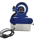 Front view of JARYANNIX portable line boring machine, blue circular bore head with silver base and power cord
