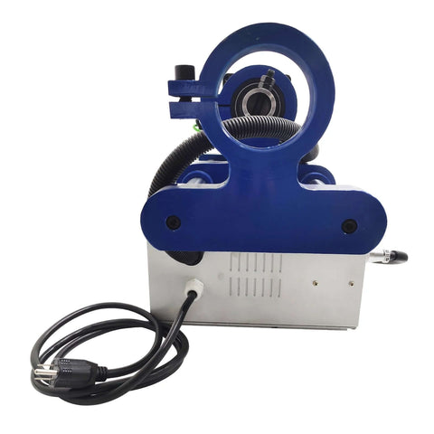 Front view of JARYANNIX portable line boring machine, blue circular bore head with silver base and power cord
