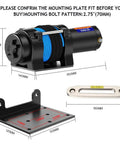 12V 4500lb Electric Winch With Synthetic Rope, ATV UTV Tow Winch Kit, dimensions and mounting bracket details