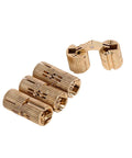 Slick 4 Pack Hidden Brass Barrel Hinges For Cabinets, Concealed 180 Degree Opening, 12mm Fit, shown in polished brass