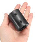 Rigid Shaft Coupling Built To Last For Motors And 3D Printers, Bore Three Quarters Inch, Outside Diameter One And Half Inch, Length Two Inches, Black Oxide Plated ASTM1045 Steel, With Two Set Screws, Durable High Precision Coupler, in hand