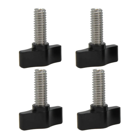 Rugged Workhorse Heavy Duty Thumb Screws With Durable Black Aluminum Knobs Crafted For Hassle Free Tool Free Assembly Quick Fixes And Serious Garage Hacks Four Pack, 5/16-18 size, black knobs.