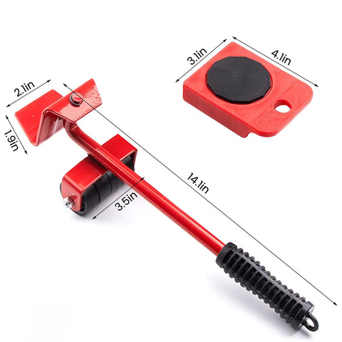 Heavy Duty Furniture Dolly Set With Wheels And Moving Straps For Easy Appliance Transport. Red dolly with wheels and handle for moving.