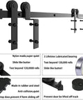 Heavy Duty Carbon Steel Sliding Barn Door Track Hardware Kit With Ceiling Mount, black powder coated, close-up of components.