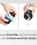 Person using 3 In 1 Pill Crusher And Cutter With Stainless Steel Grinding Head And Storage, Easy To Crush Pills Into Fine Powder