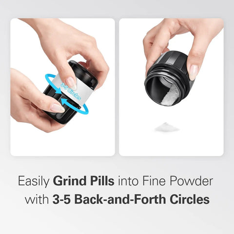 Person using 3 In 1 Pill Crusher And Cutter With Stainless Steel Grinding Head And Storage, Easy To Crush Pills Into Fine Powder