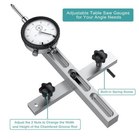 Table Saw Dial Indicator Gauge 0 To 1 Inch With 0.001 Inch Precision shown with adjustable elements and miter slot compatible