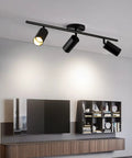 Modern Dope Matte Black 3 Light Adjustable LED Track Lighting Kit With Industrial 3 Way Flush Mount Ceiling Spotlights And Rotatable Heads