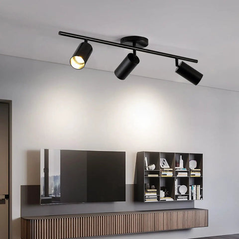 Modern Dope Matte Black 3 Light Adjustable LED Track Lighting Kit With Industrial 3 Way Flush Mount Ceiling Spotlights And Rotatable Heads
