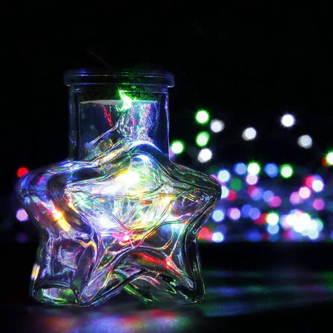 Outdoor Battery Powered Fairy Lights With Timer, 33 Ft Of 100 LED Cozy Warm White Glow Waterproof String Lights in star-shaped jar