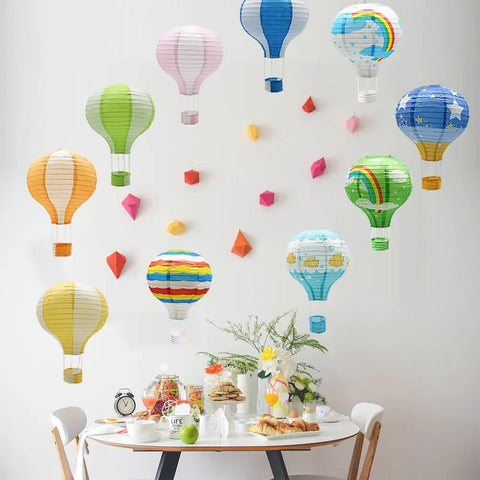 Colorful And Lit 12 Inch Hanging Hot Air Balloon Paper Lanterns Set Of 10 Reusable Party Lamps for decor indoors or outdoors