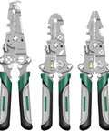 Straight-Up Tough 18-In-1 Folding Wire Stripper And No-Fuss Multifunction Crimping Tool With Integrated Voltage Tester For Automotive Repair And Electrical Jobs Featuring Soft Touch Grips displayed at an angle, revealing metallic sheen and soft touch grips.