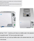 23 Liter Class B Steam Autoclave With Built In Printer showing operational panel and water tank warning indicator.