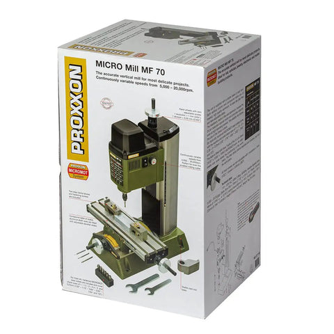 Dead Nuts Accurate Compact Desktop Milling Machine For Jewelry Crafting Electronics Repairs And Model Building With Rock Solid Cast Iron Base Smooth Adjustable Axes Heavy Duty Aluminum Table Slick Setup in packaging.