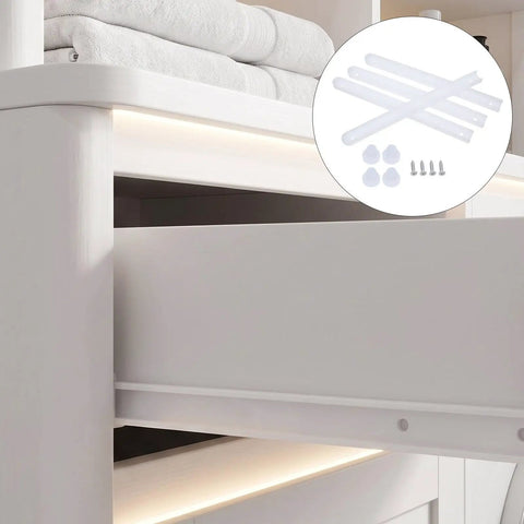 Top Shelf White Drawer Slides Kit Smooth Rolling Noise Free Furniture Hardware No Sweat Diy Assembly Durable Side Mount Glides Perfect For Dressers Kitchens And Built In Cabinets Slick Finish detailed with installed glides and hardware.