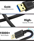 USB 3.0 A To A Cable 3 Feet Gold Plated Connectors For External Hard Drive Enclosures DVD Players And Laptop Coolers Not For Direct Computer To Computer Data Transfer Or Charging. gold-plated USB connector and 3 ft TPE cable