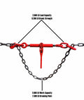 Red G80 Ratchet Binders With 12 Ft Chains 1/4 To 5/16 Inch, Heavy Duty Load Binders For Trailers, 7800 Lb Breaking Strength Per Chain