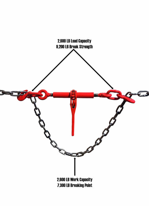 Red G80 Ratchet Binders With 12 Ft Chains 1/4 To 5/16 Inch, Heavy Duty Load Binders For Trailers, 7800 Lb Breaking Strength Per Chain