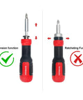 Multi Screwdriver 13 In 1 Set With 1/4 Nut Driver And 12 Bits Including Torx Security, Flat Head, Phillips, Hex, Square For Quick DIY Fixes shown with extension function