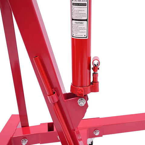 Built Like A Tank 2 Ton Folding Hydraulic Shop Crane Engine Hoist hydraulic pump and ram details for heavy lifting.