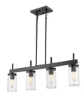 Winslett Linear Pendant In Matte Black With Slick Clear Ribbed Glass Shades For Kitchen Island And Ceiling Lighting Fixture