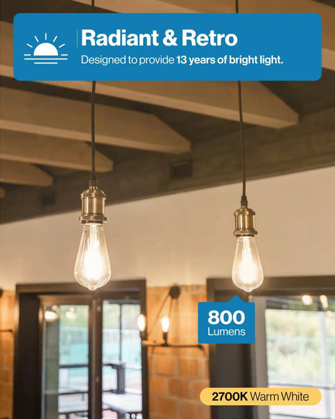 Sixteen Pack Dimmable Vintage Edison LED Bulbs With Cozy Soft White Two Thousand Seven Hundred Kelvin Glow in hanging fixtures