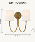 BZXNC Indoor Wall Sconce Fixture, 13" Modern Reading, White Fabric Brass with dimensions H 33 cm, W 38 cm, Projection 20 cm.