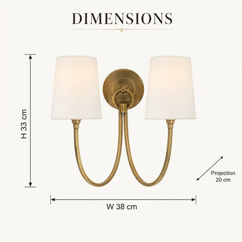 BZXNC Indoor Wall Sconce Fixture, 13" Modern Reading, White Fabric Brass with dimensions H 33 cm, W 38 cm, Projection 20 cm.