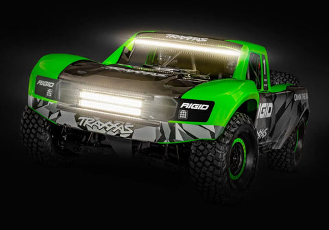 Front view of Unlimited Desert Racer Kit with Velineon VXL 6S ESC, LED lighting, realistic tube chassis, replica trophy truck body