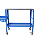 Badass Heavy Duty Steel Welding Table 36X18 Inch Flat Surface Shop Bench with built-in tray and locking casters.