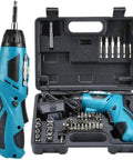 Drop Dead Easy Lithium Ion Cordless Hammer Drill And Impact Driver Workhorse Kit With Rapid Charger and Tough Tote Bag View with tools and bits.
