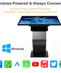 43 Inch Interactive Touch Screen Kiosk Running Windows Os Platform With Straight Up 10 Point Pc ap, showcasing apps and connections.