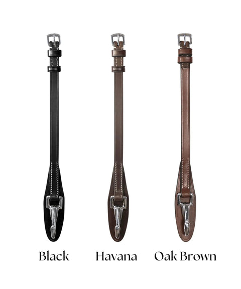 Leather Horse Bridle Cheek Pieces With Quick Change Snap Half Inch 13mm English cheek pieces in black, havana, oak brown.